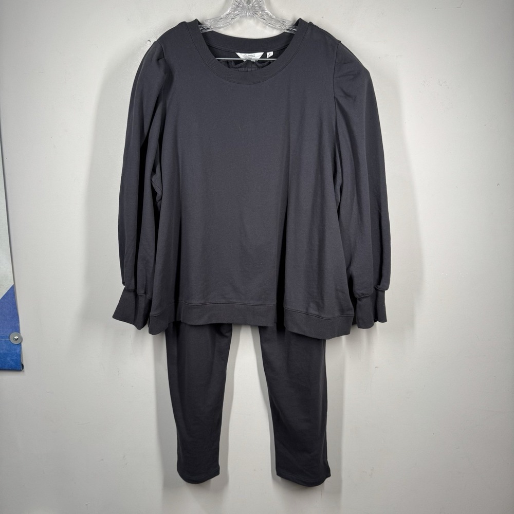 Candace Cameron Bure Gray French Sz 1X Terry Pants & 2X Shirt Set Ruffle Detail